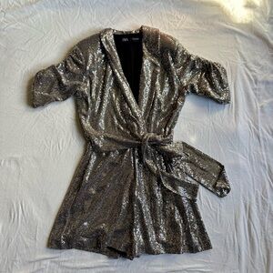 Silver Sequin Wrap Jumpsuit